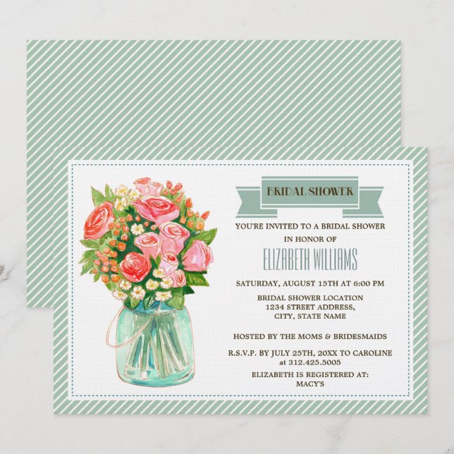 Invitation Fête des mariées florale rustique Mason Jar  (Devant / Derrière)