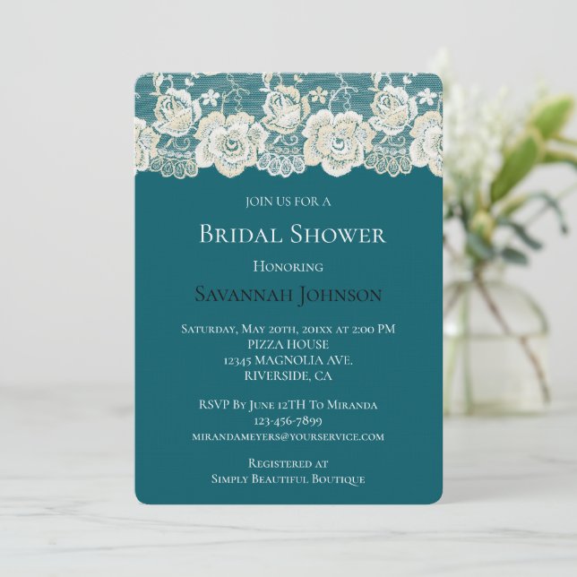 Invitation Fête des mariées florale Turquoise romantique (Debout devant)