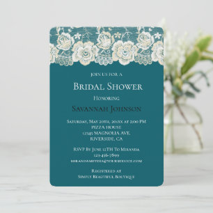 Invitation Fête des mariées florale Turquoise romantique