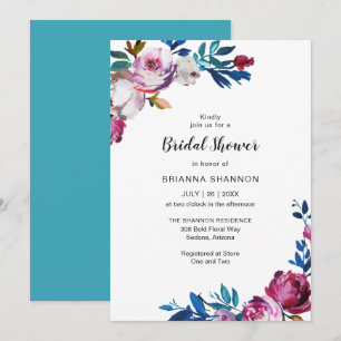 Invitation Fête des mariées florale Turquoise rose brillant