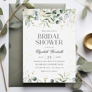 Invitation Fête des mariées florale verte gris blanc