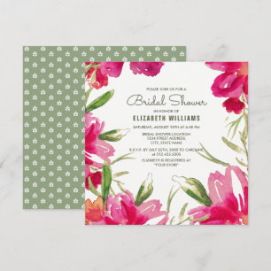 Invitation Fête des mariées florale verte romantique Fuchsia