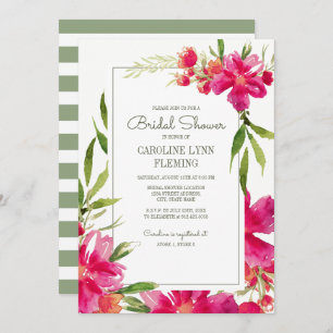 Invitation Fête des mariées florale verte romantique Fuchsia