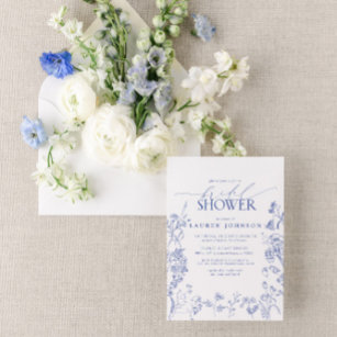 Invitation Fête des mariées Florale Victorienne Bleue & Blanc