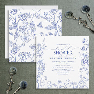 Invitation Fête des mariées Florale Victorienne Bleue & Blanc