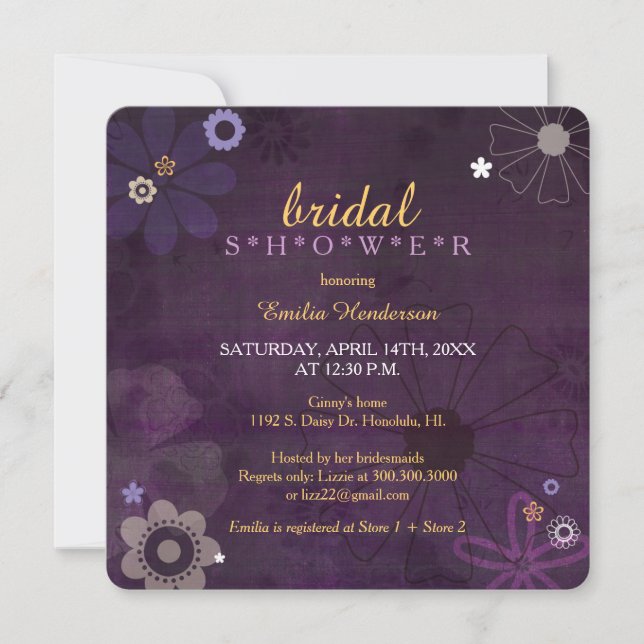 Invitation Fête des mariées florale violet chic (Devant)