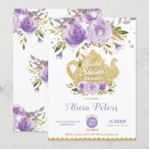Invitation Fête des mariées Florale violet High Tea Garden Pa
