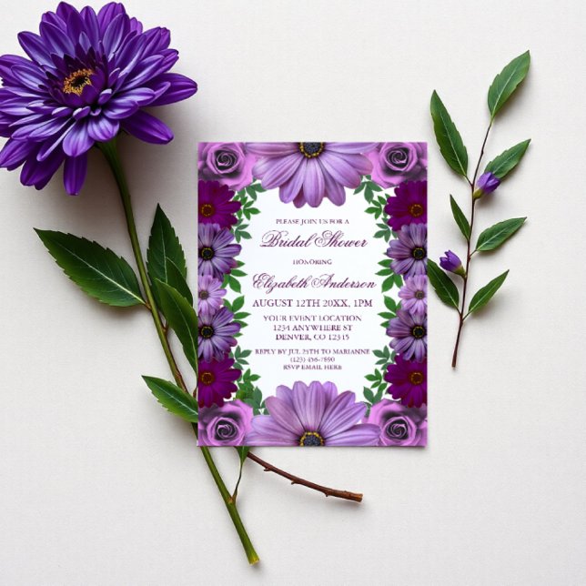 Invitation Fête des mariées florale violette Regal (Créateur téléchargé)