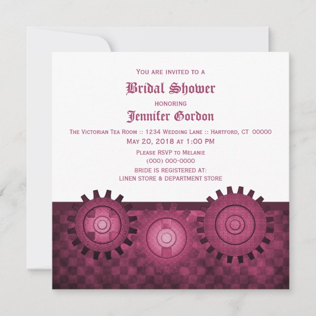 Invitation Fête des mariées Fuchsia Steampunk Gear (Devant)