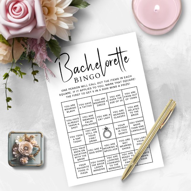 Invitation Fête des mariées Games Bachelorette Bingo Card (Bridal Shower Games Bachelorette Bingo Card)