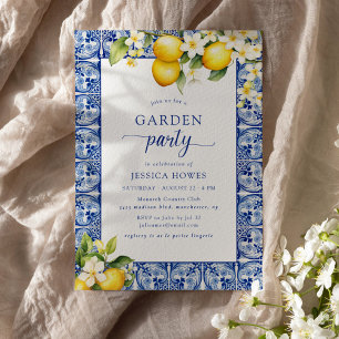 Invitation Fête des mariées Garden Party Blue & Lemons