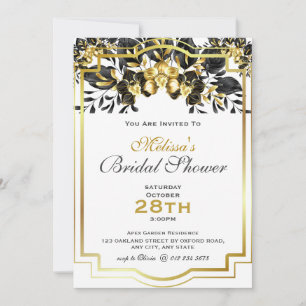 Invitation Fête des mariées géométrique Black Gold Eucalyptus