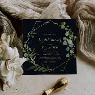 Invitation Fête des mariées géométrique bleu or vert