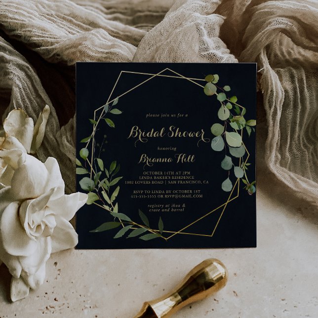 Invitation Fête des mariées géométrique bleu or vert (Créateur téléchargé)