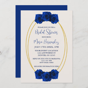 Invitation Fête des mariées géométrique Royal Blue et Gold