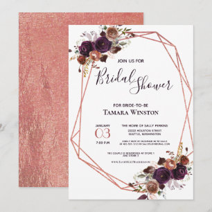 Invitation Fête des mariées géométrique violet Rose Floral