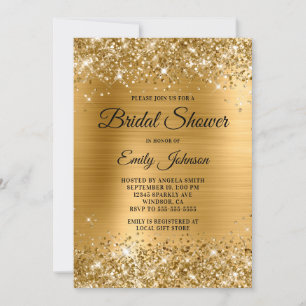 Invitation Fête des mariées Glittery Gold Foil Fancy Script