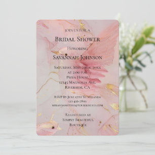 Invitation Fête des mariées Gold Blush Pink Birds