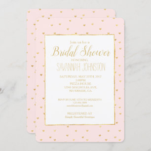 Invitation Fête des mariées Gold Blush Pink Little Hearts