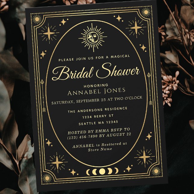 Invitation Fête des mariées Gold Celestie Black Tarot Card (Créateur téléchargé)