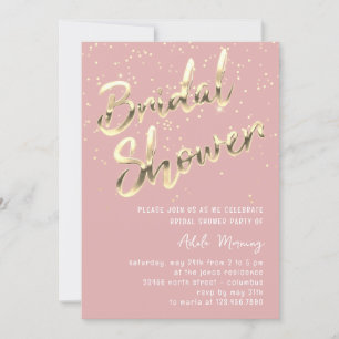 Invitation Fête des mariées Gold Confetti Script Rose Rose Po