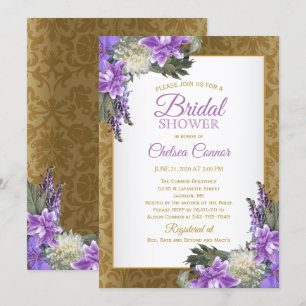 Invitation Fête des mariées - Gold Damask & Lavender Purple