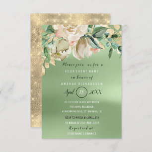 Invitation Fête des mariées Gold Flower Brunch Mint Green