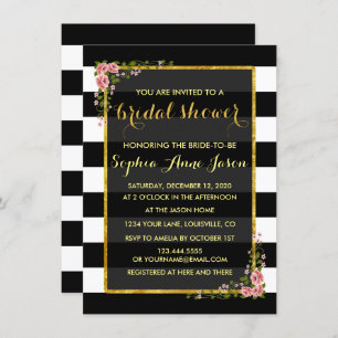 Invitation Fête des mariées Gold Foil Black Stripe