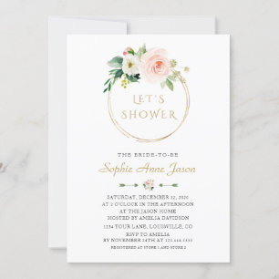 Invitation Fête des mariées Gold Frame Luxury White Flowers