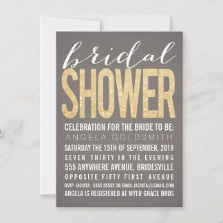 Invitation Fête des mariées Gold Parties scintillant Grey Par