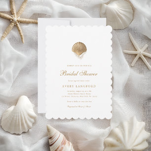 Invitation Fête des mariées Gold Seashell & Pearl
