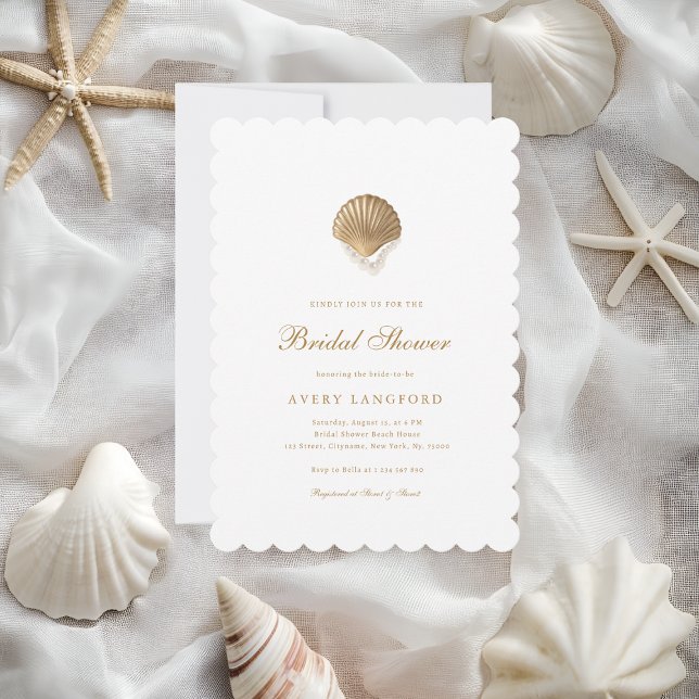 Invitation Fête des mariées Gold Seashell & Pearl (Créateur téléchargé)