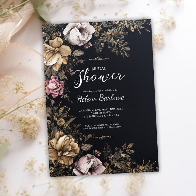 Invitation Fête des mariées gothique florale Moody foncé (Dark Moody Floral Gothic Bridal Shower Invitation)