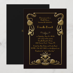 Invitation Fête des mariées, grand style Gatsby, noir