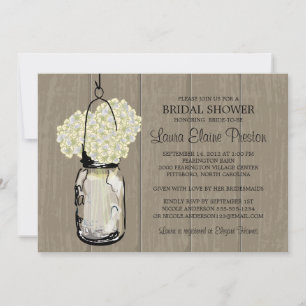 Invitation Fête des mariées Grange bois Mason Jar Hydrangeas