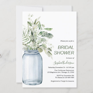 Invitation Fête des mariées Gypsophila Mason Jar Eucalyptus