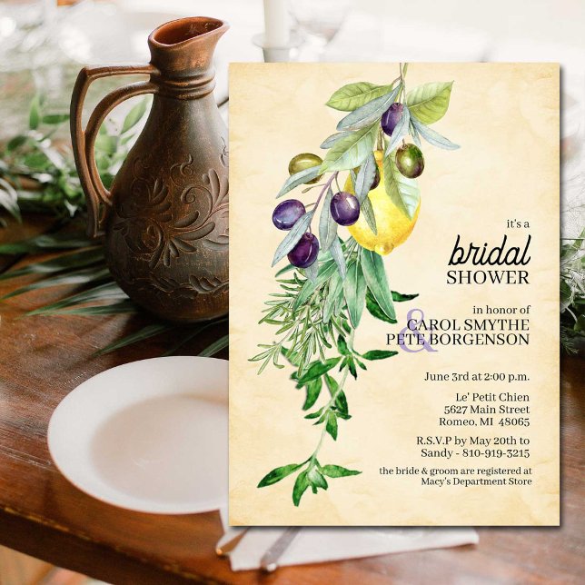 Invitation Fête des mariées Herbes de citrons botaniques tosc (Créateur téléchargé)