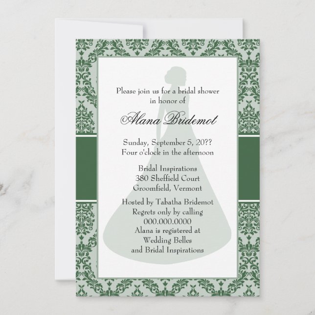 Invitation Fête des mariées Hunter Green Damask (Devant)