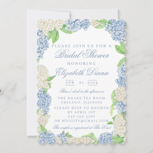 Invitation Fête des mariées Hydrangea bleu et blanc (Devant)