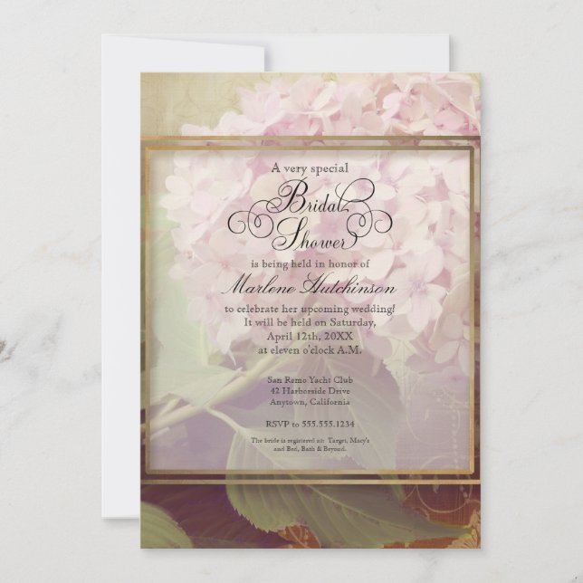 Invitation Fête des mariées Hydrangea rose vintage (Devant)