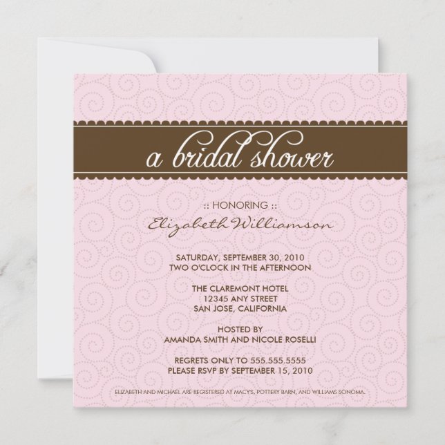Invitation Fête des mariées intemporel (rose/choco (Devant)