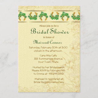 Invitation Fête des mariées irlandaise shamrock et or