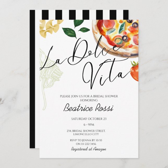 Invitation Fête des mariées italienne La Dolce Vita Pizza Pas (Devant / Derrière)