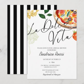 Invitation Fête des mariées italienne La Dolce Vita Pizza Pas