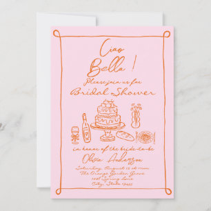 Invitation Fête des mariées Italienne Retro Orange Rose