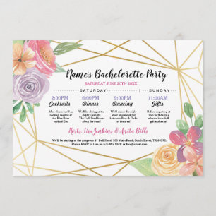 Invitation Fête des mariées Itinéraire Bachelorette Gold Fram