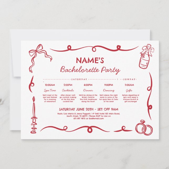 Invitation Fête des mariées Itinéraire main lunaire tiré (Devant)