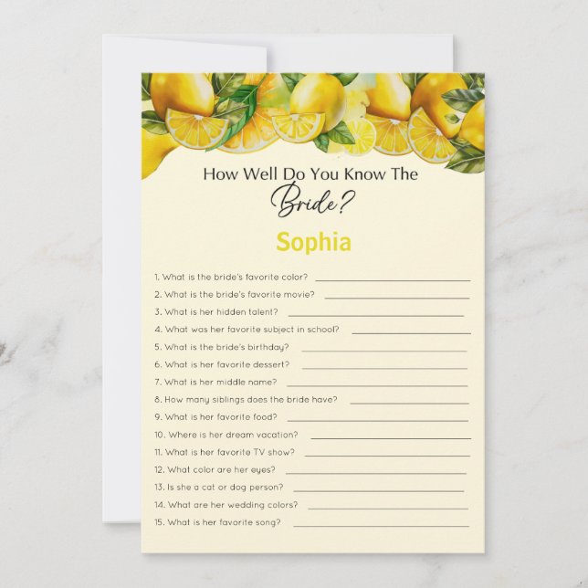 Invitation Fête des mariées Jeu À Quel Point Connaissez-Vous  (Devant)