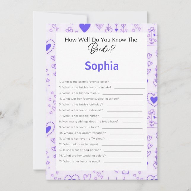 Invitation Fête des mariées Jeu À Quel Point Connaissez-Vous  (Devant)