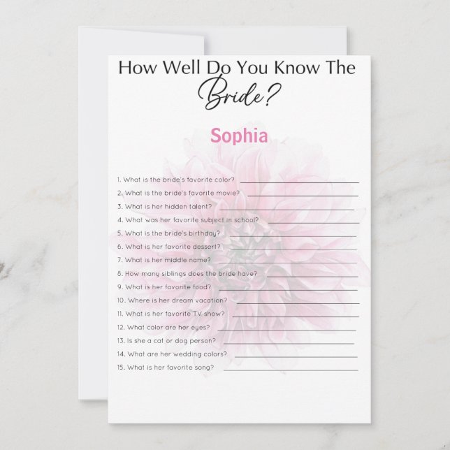Invitation Fête des mariées Jeu À Quel Point Connaissez-Vous  (Devant)